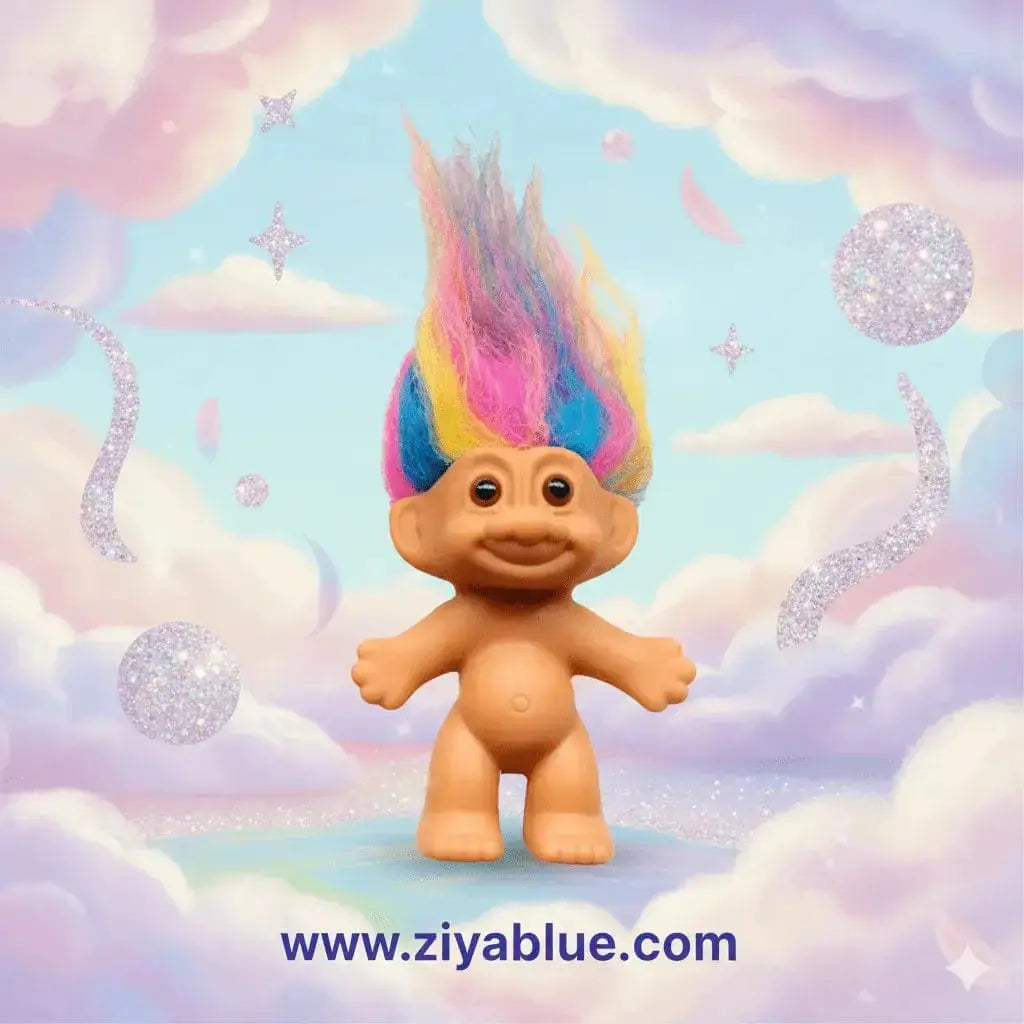 Mini Troll Doll - Pocket-Sized Retro Collectible  Ziya Blue