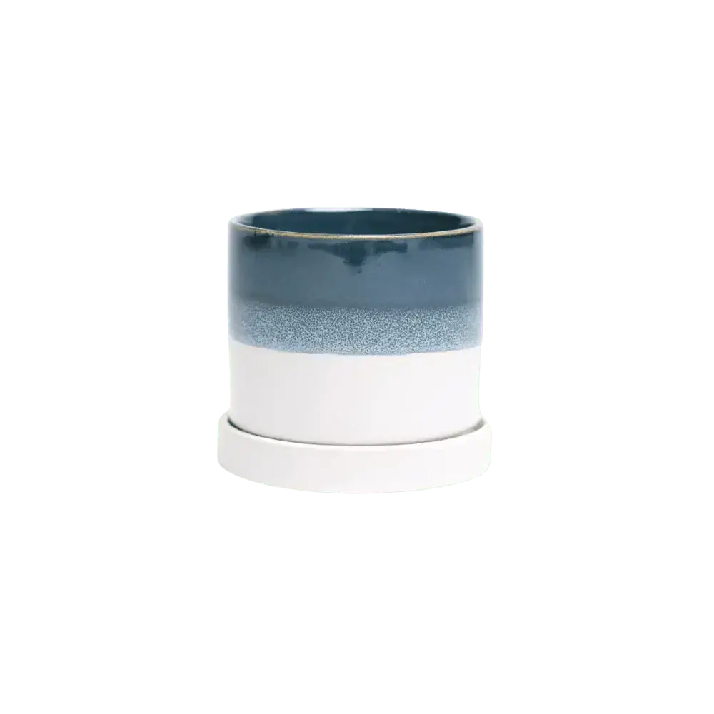 "Minute" 5" Ceramic Pot & Saucer Set | Glazed Planter with Drainage Chive Ziya Blue