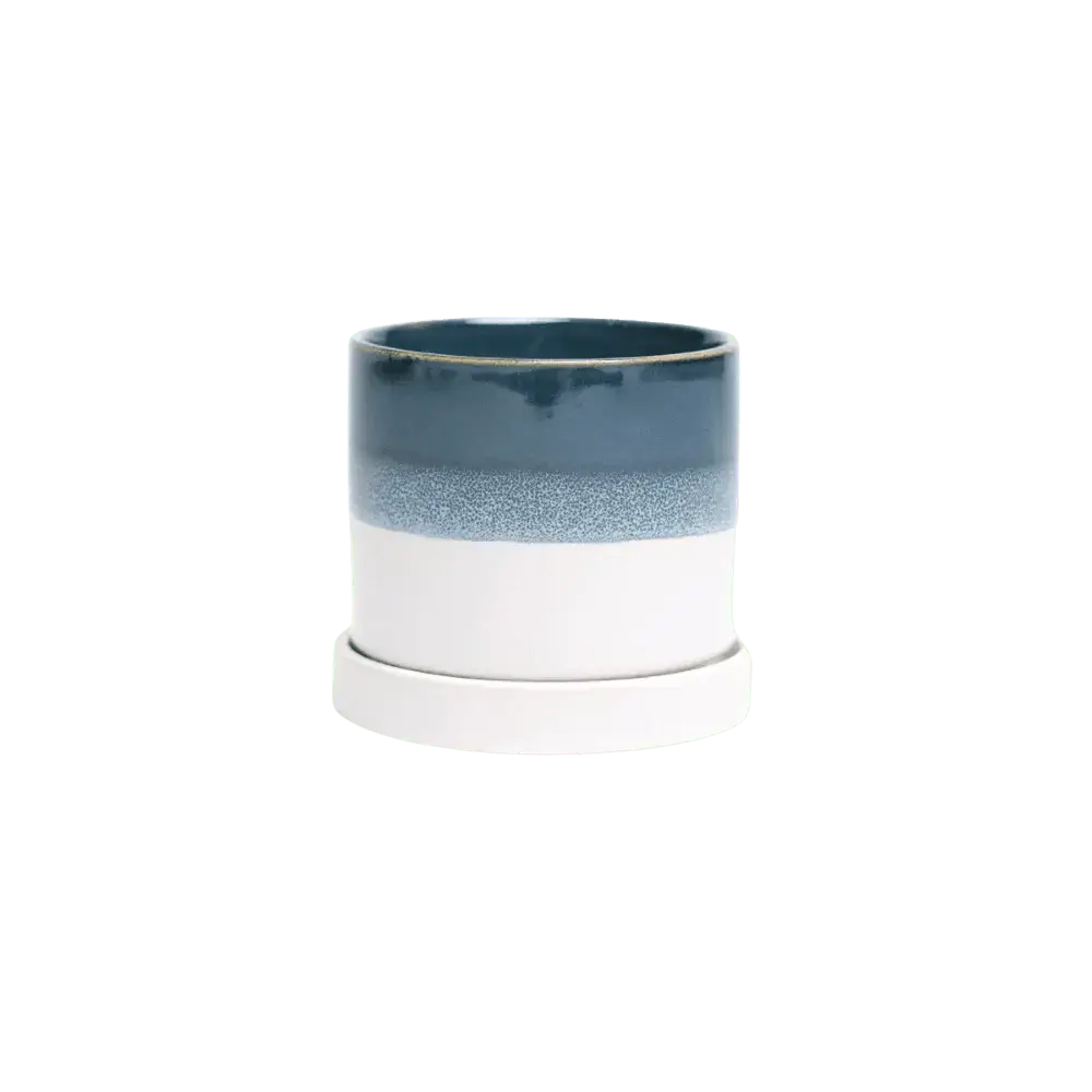 "Minute" 5" Ceramic Pot & Saucer Set | Glazed Planter with Drainage Chive Ziya Blue