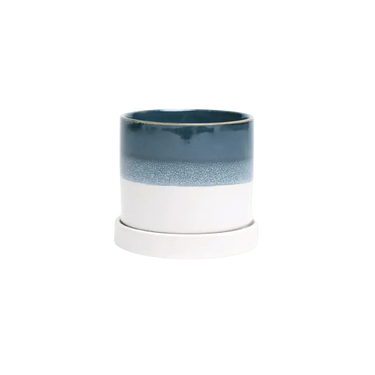"Minute" 5" Ceramic Pot & Saucer Set | Glazed Planter with Drainage Chive Ziya Blue