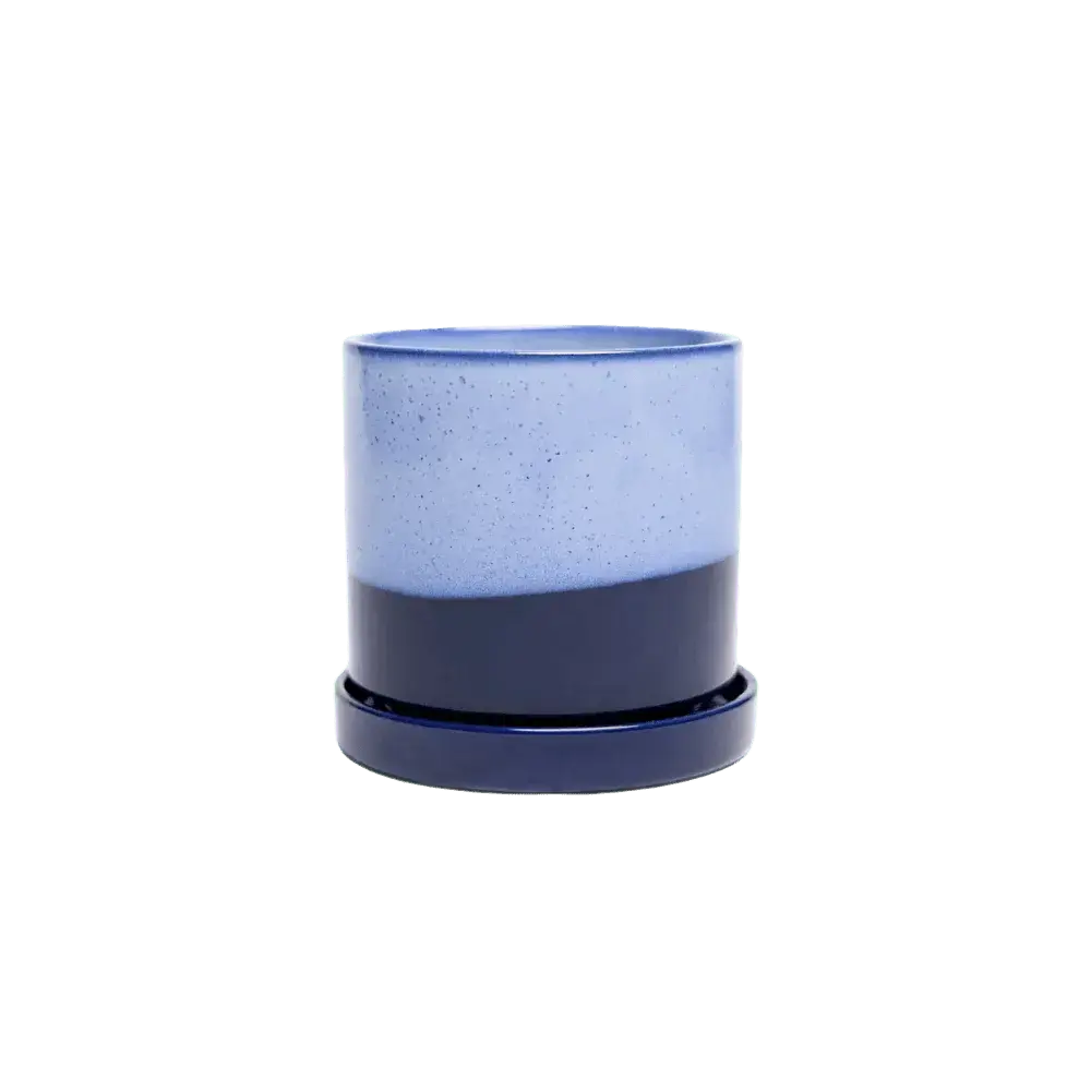 "Minute" 5" Ceramic Pot & Saucer Set | Glazed Planter with Drainage Chive Ziya Blue