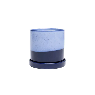 "Minute" 5" Ceramic Pot & Saucer Set | Glazed Planter with Drainage Chive Ziya Blue