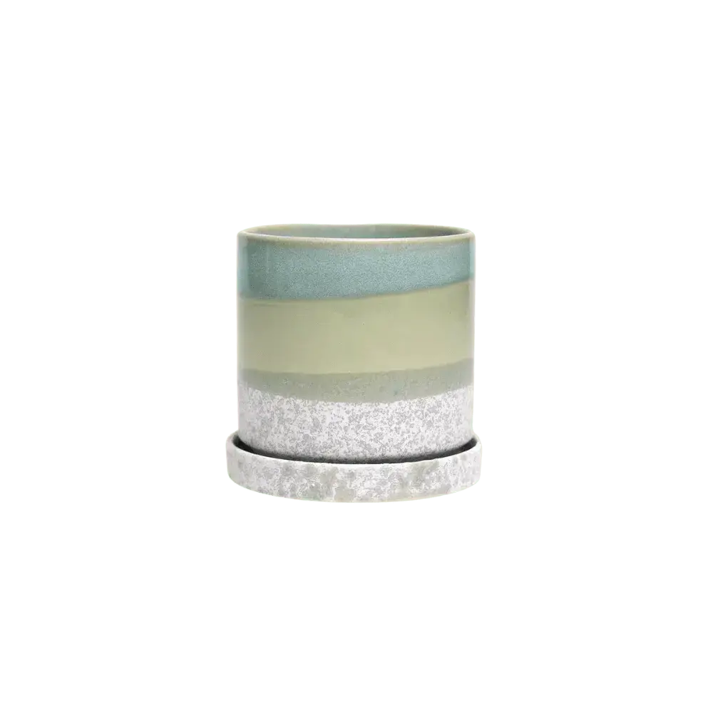 "Minute" 5" Ceramic Pot & Saucer Set | Glazed Planter with Drainage Chive Ziya Blue