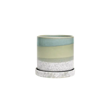 "Minute" 5" Ceramic Pot & Saucer Set | Glazed Planter with Drainage Chive Ziya Blue