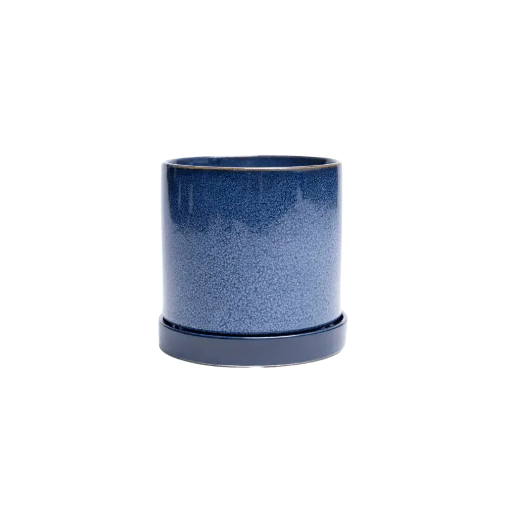 "Minute" 5" Ceramic Pot & Saucer Set | Glazed Planter with Drainage Chive Ziya Blue