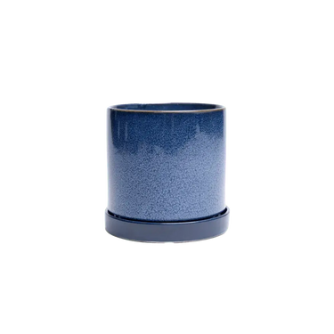 "Minute" 5" Ceramic Pot & Saucer Set | Glazed Planter with Drainage Chive Ziya Blue