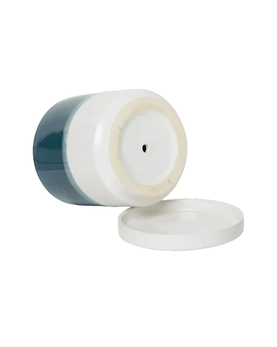 "Minute" 5" Ceramic Pot & Saucer Set | Glazed Planter with Drainage Chive Ziya Blue