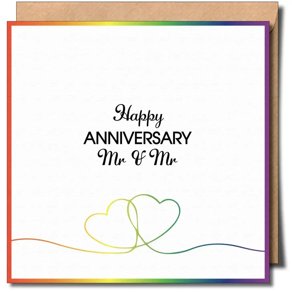Mr and Mr Anniversary Card: LGBTQ+ Pride Greeting Sent with Pride Ziya Blue