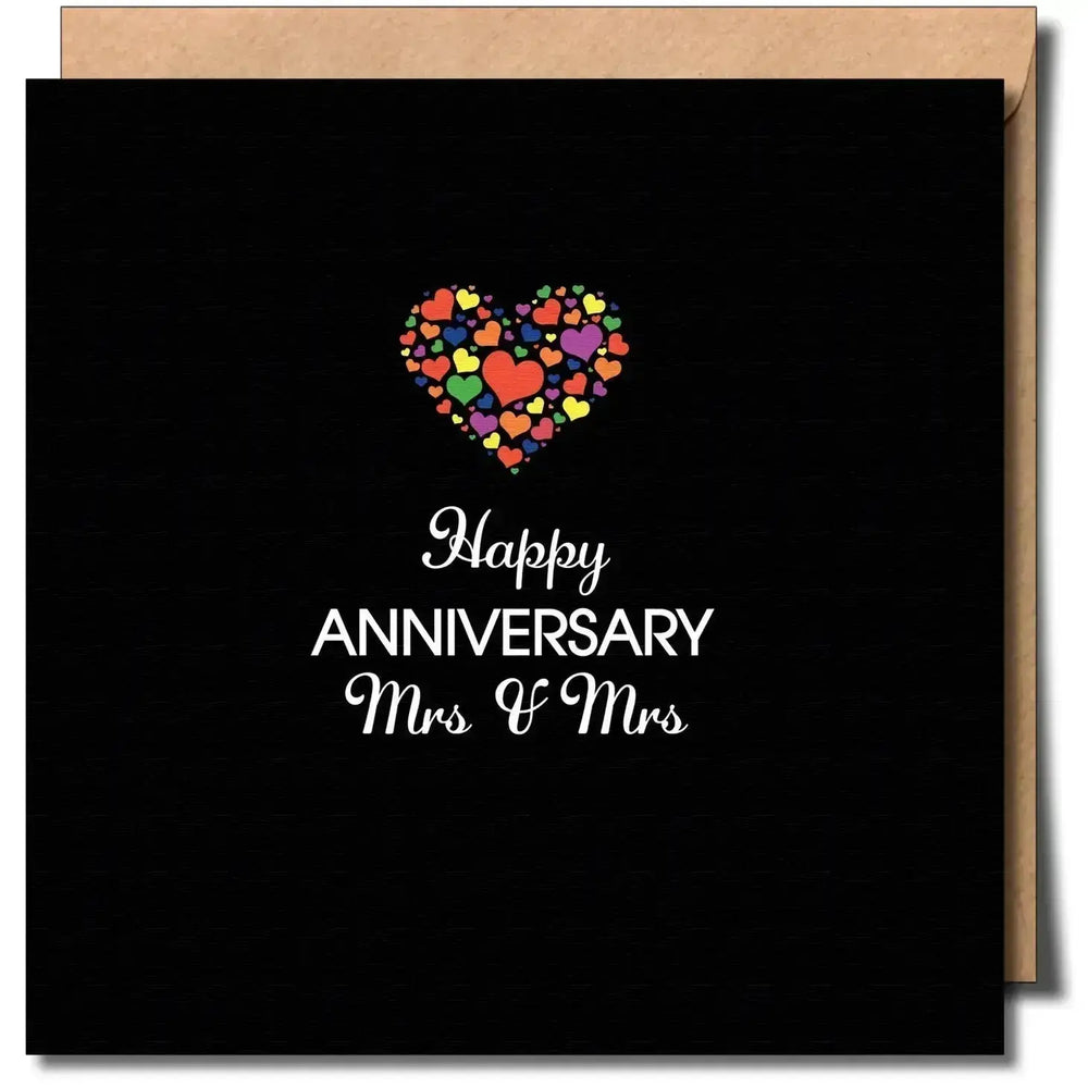 Mrs & Mrs Anniversary Card: Rainbow Heart Greeting Faire Ziya Blue