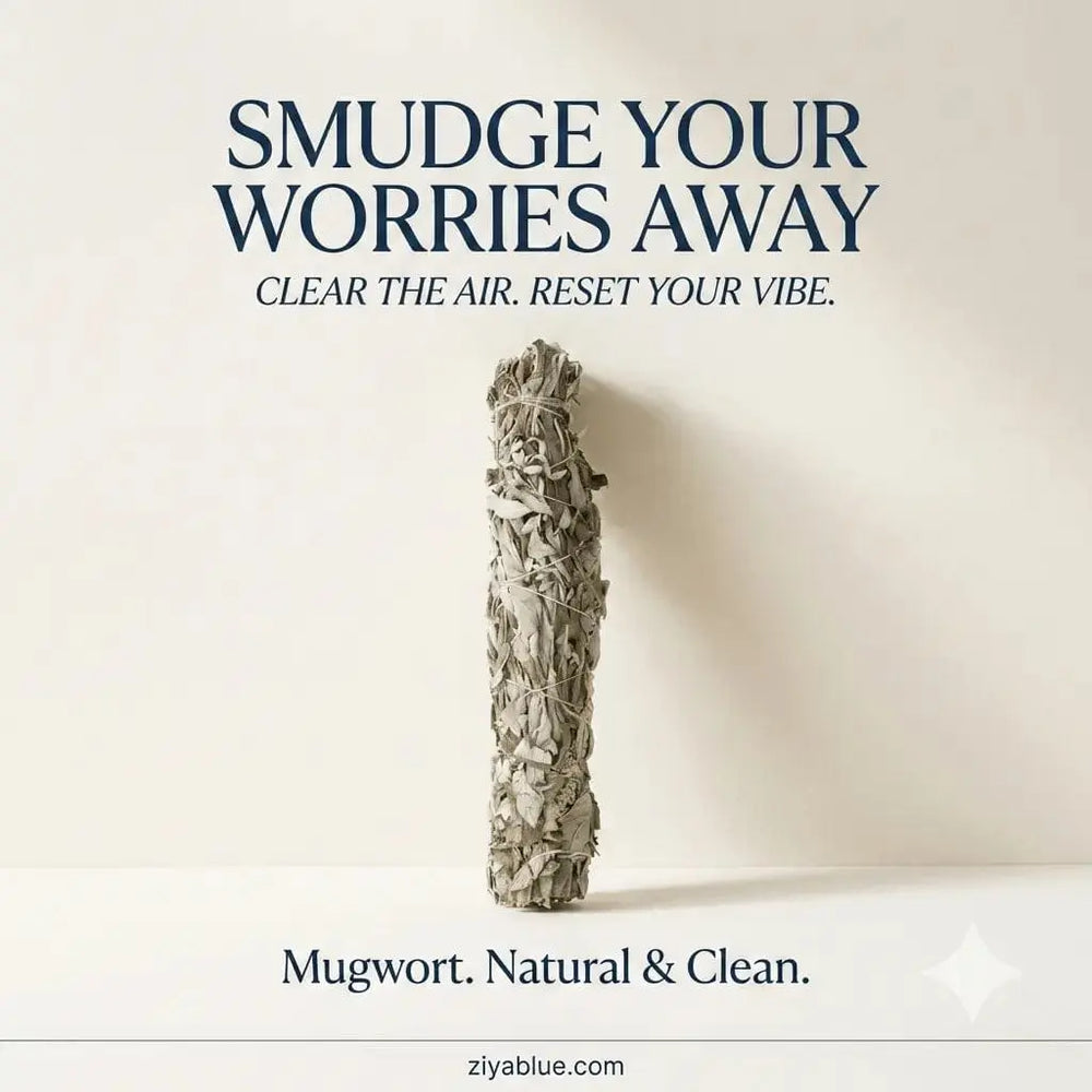 Mugwort Smudge Stick for Dreaming - 8" Large Black Sage Wand Kheops International Ziya Blue