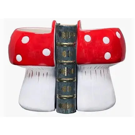 Mushroom Bookend Planters - Ceramic Toadstool Library Set Something Different Ziya Blue