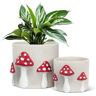 Mushroom Cement Planter - 6.5" Large Dotted Forest Pot Abbott Ziya Blue