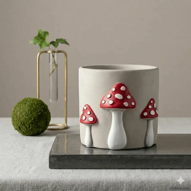Mushroom Cement Planter - 6.5" Large Dotted Forest Pot Abbott Ziya Blue