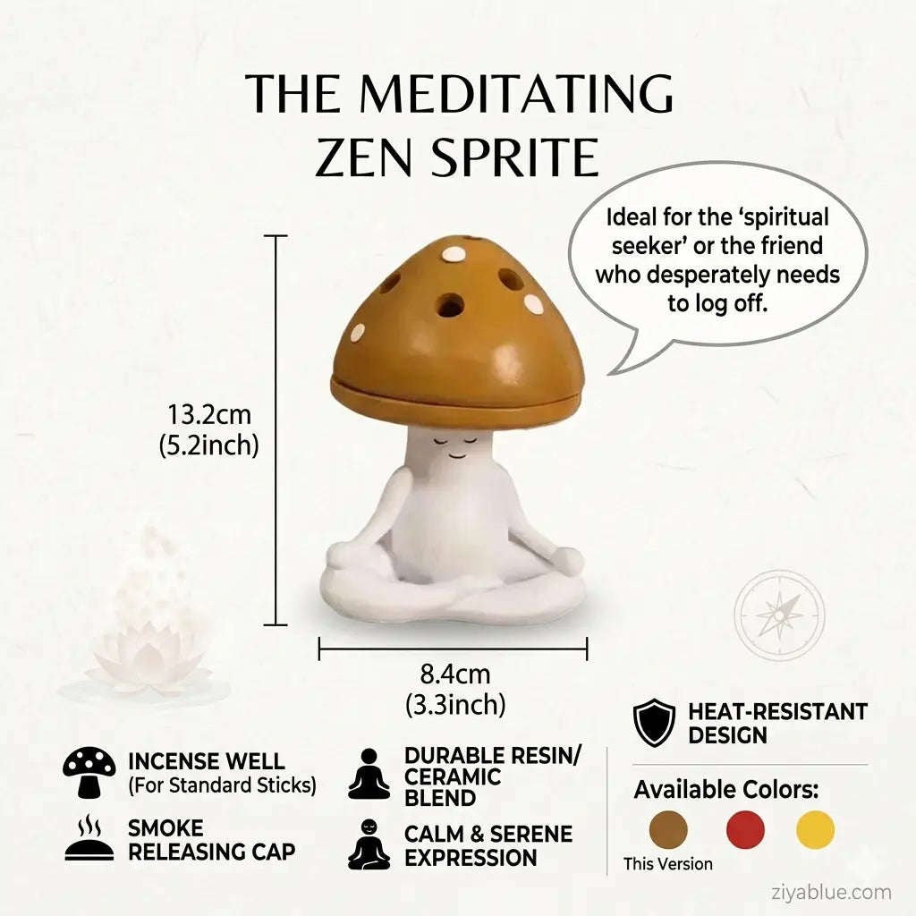 Mushroom Incense Burner | Meditating Zen Sprite | Forest Home Decor  Ziya Blue