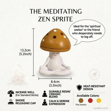 Mushroom Incense Burner | Meditating Zen Sprite | Forest Home Decor  Ziya Blue