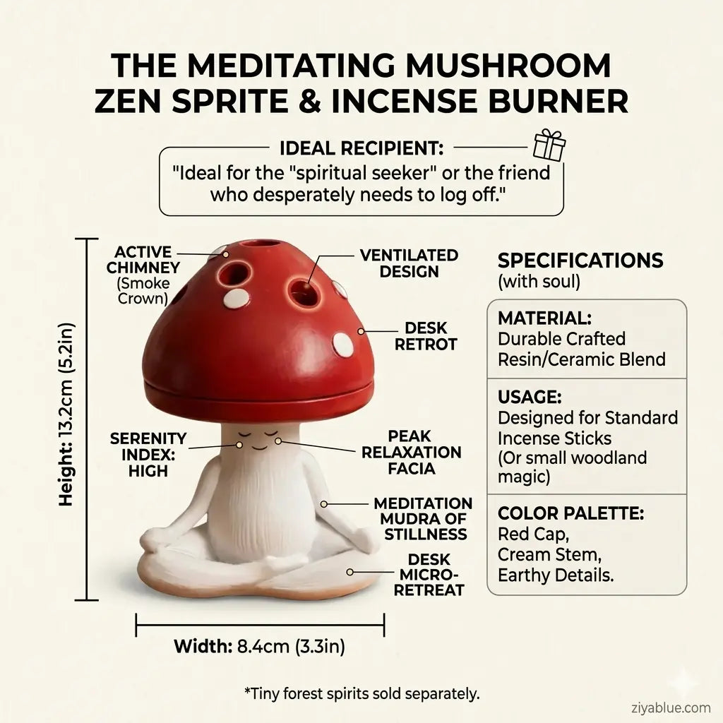 Mushroom Incense Burner | Meditating Zen Sprite | Forest Home Decor  Ziya Blue