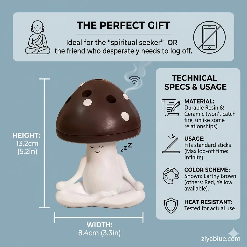 Mushroom Incense Burner | Meditating Zen Sprite | Forest Home Decor  Ziya Blue