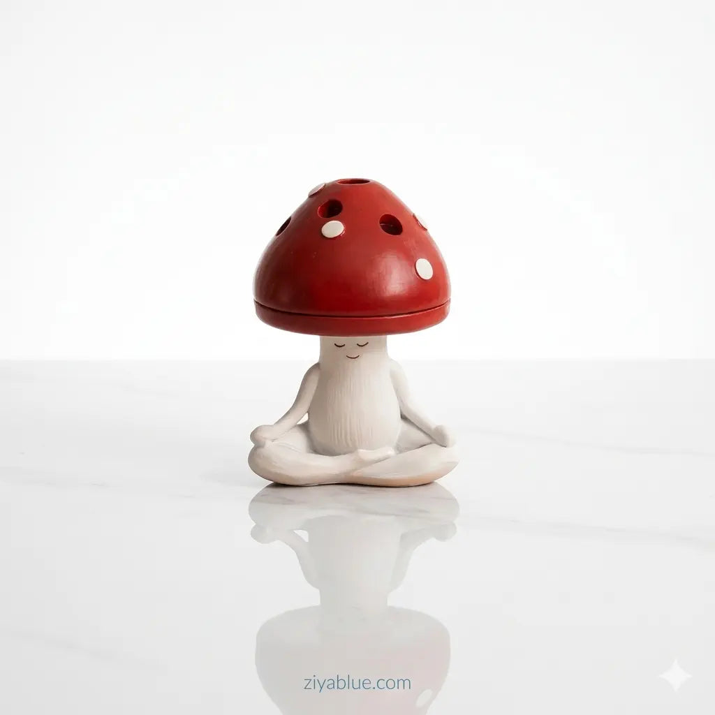 Mushroom Incense Burner | Meditating Zen Sprite | Forest Home Decor  Ziya Blue