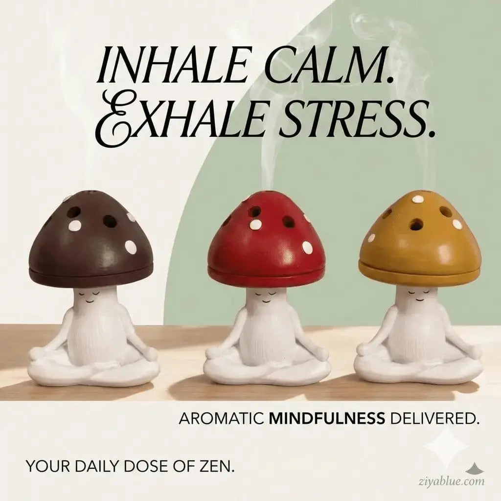 Mushroom Incense Burner | Meditating Zen Sprite | Forest Home Decor Ziya Blue Ziya Blue