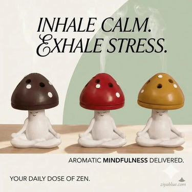Mushroom Incense Burner | Meditating Zen Sprite | Forest Home Decor Ziya Blue Ziya Blue