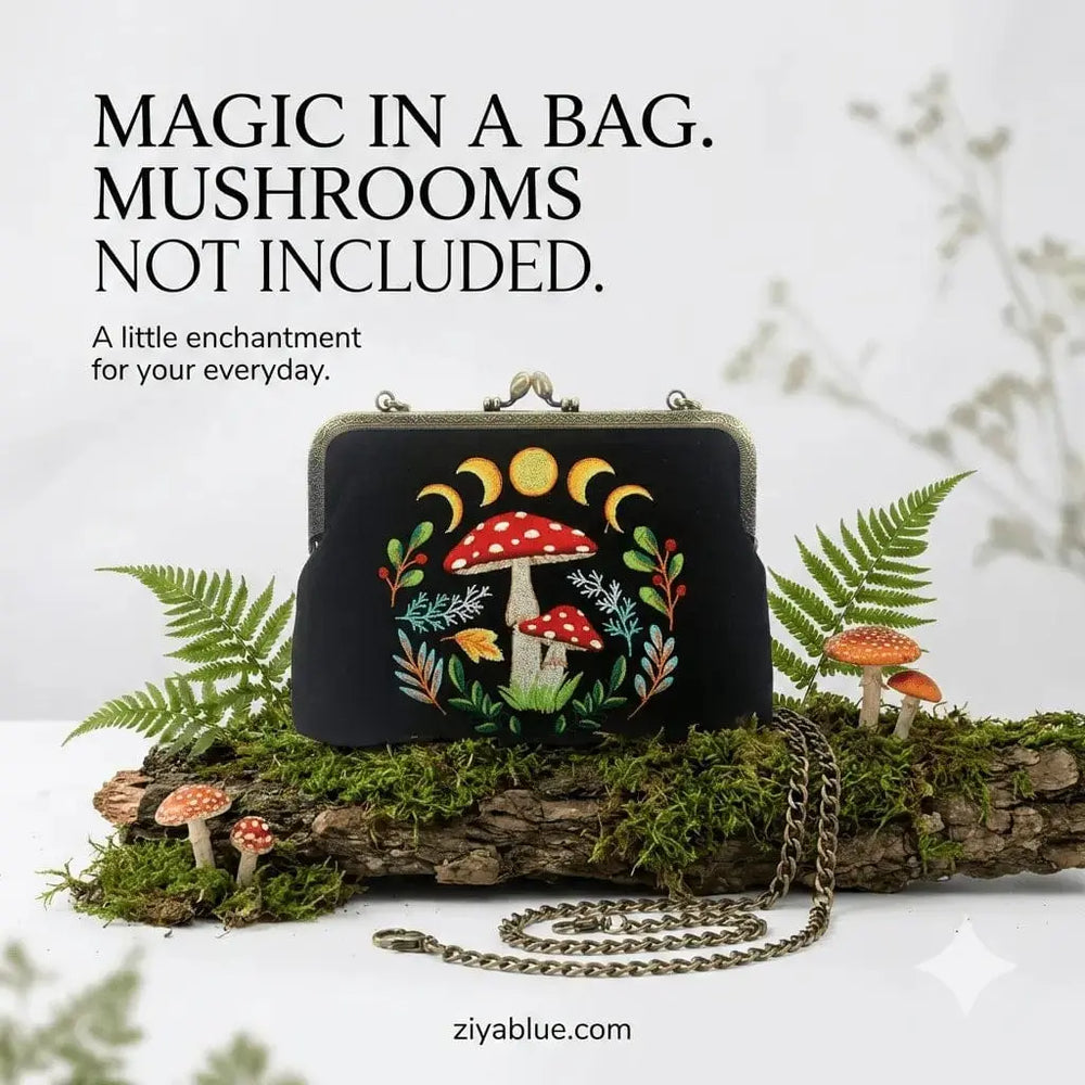 Mushroom Kiss Lock Bag – Celestial Cottagecore Purse COMECO INC Ziya Blue