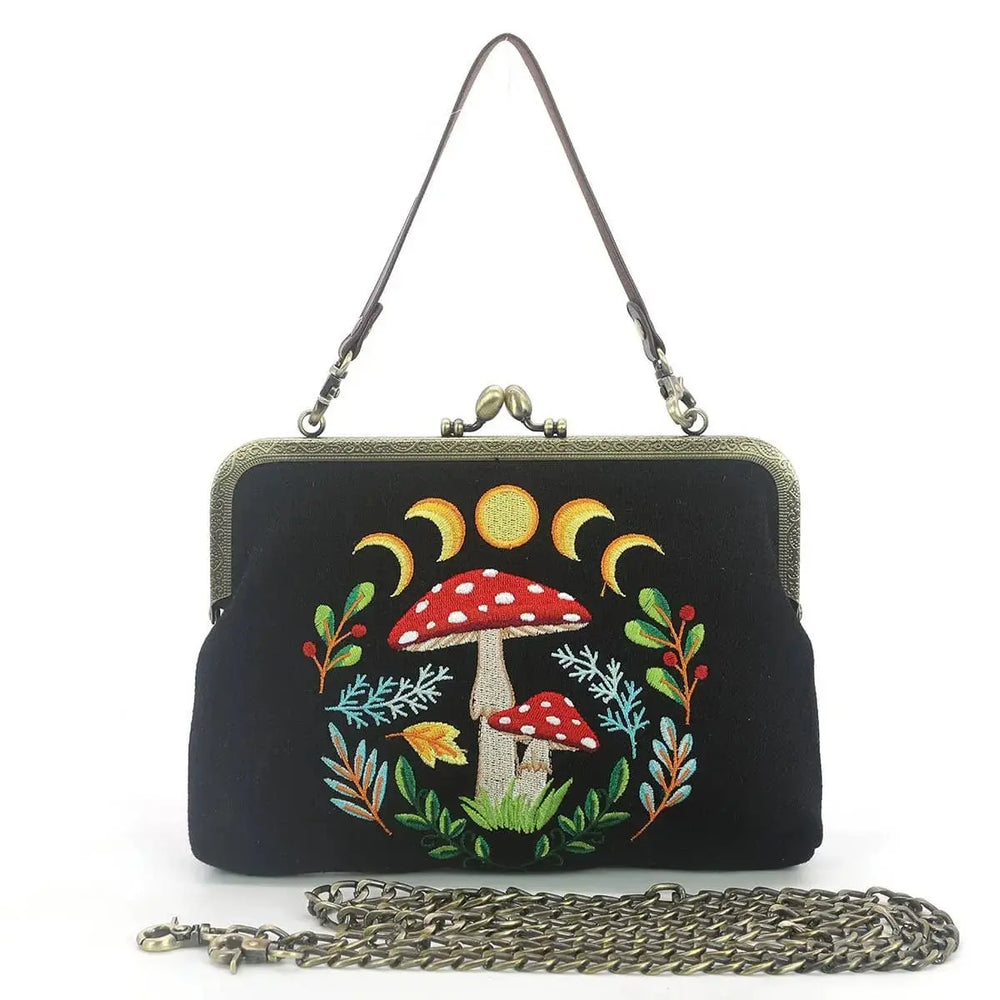 Mushroom Kiss Lock Bag – Celestial Cottagecore Purse COMECO INC Ziya Blue