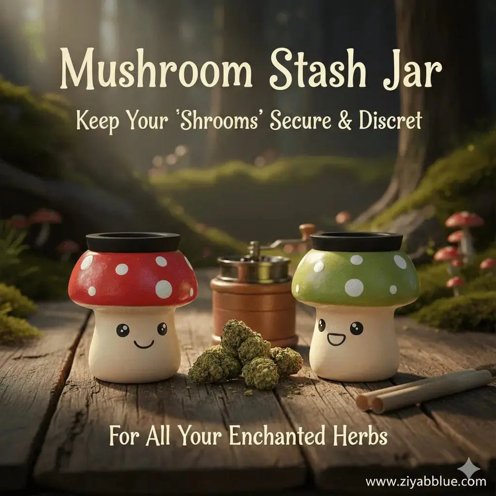 Mushroom Stash Jar — Ceramic (3") Streamline Ziya Blue
