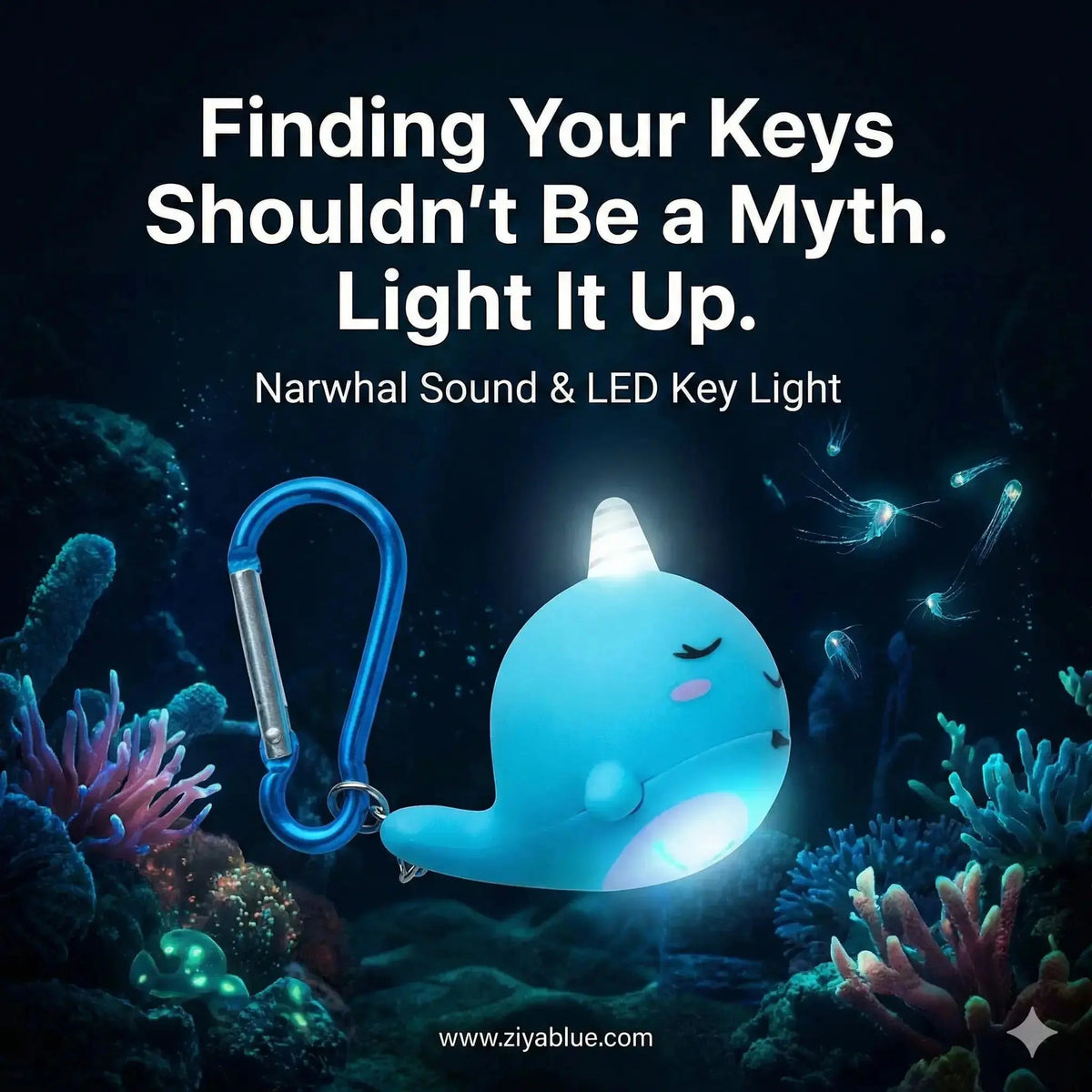 Narwhal Key Light: Sound & LED Keychain Maeve Toys Ziya Blue