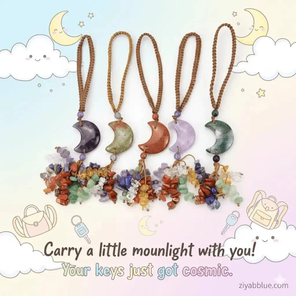 Natural Stone Moon Keychain Pendant 🌙 Ziya Blue Ziya Blue