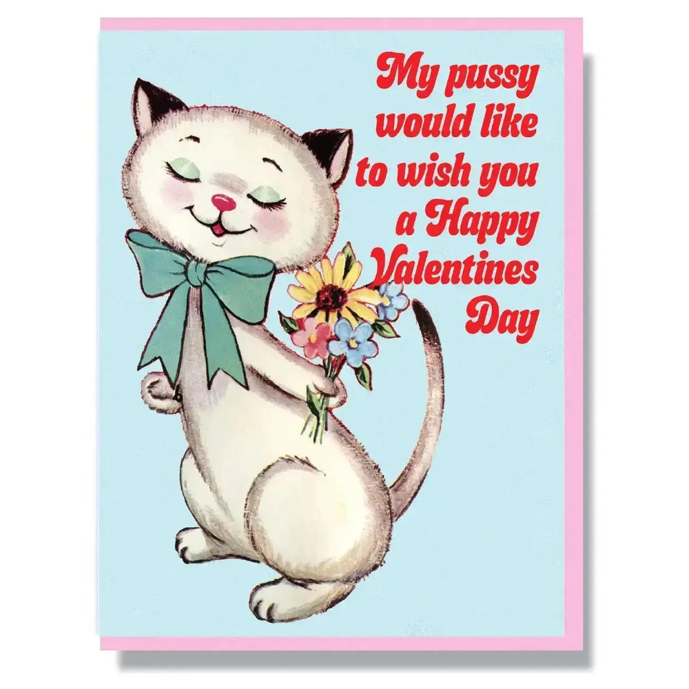 Naughty Valentine's Day Card: Funny Retro Cat Smitten Kitten Ziya Blue
