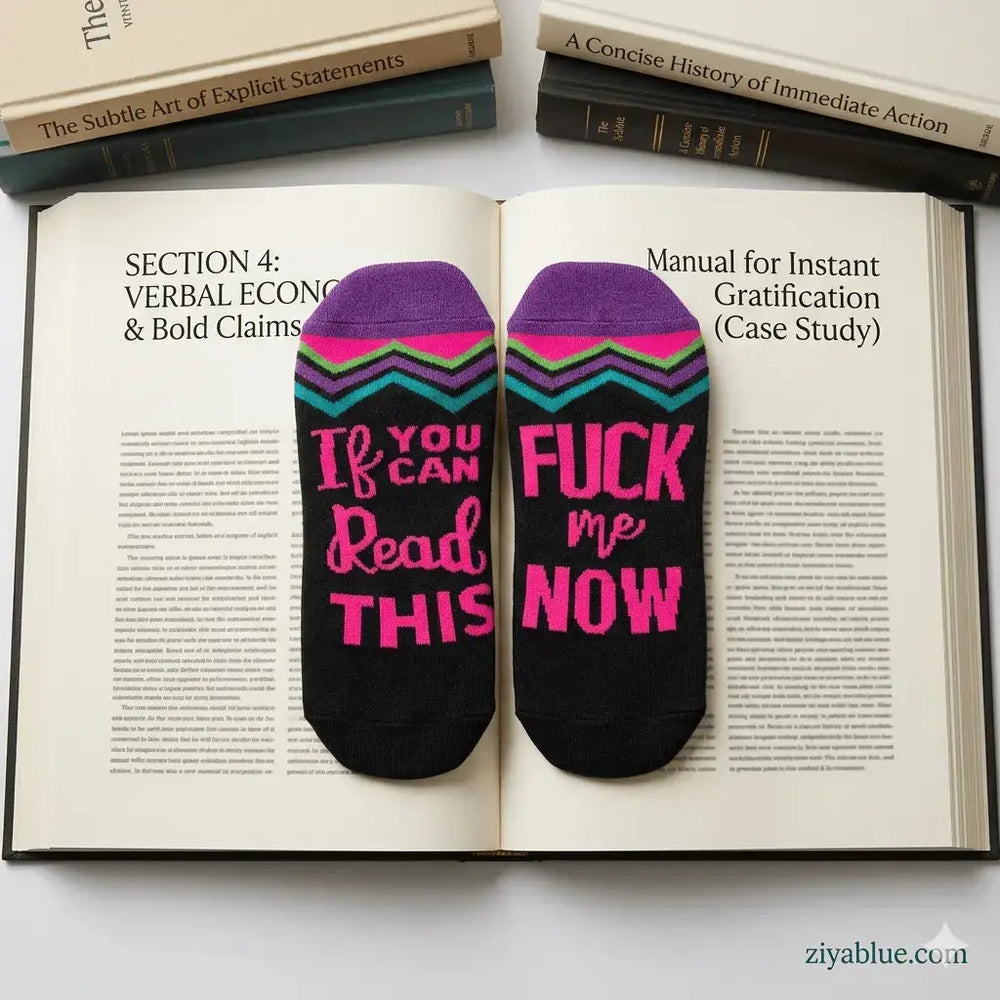 Naughty Womens Socks: Explicit "Read This" Crew Fabdaz Ziya Blue