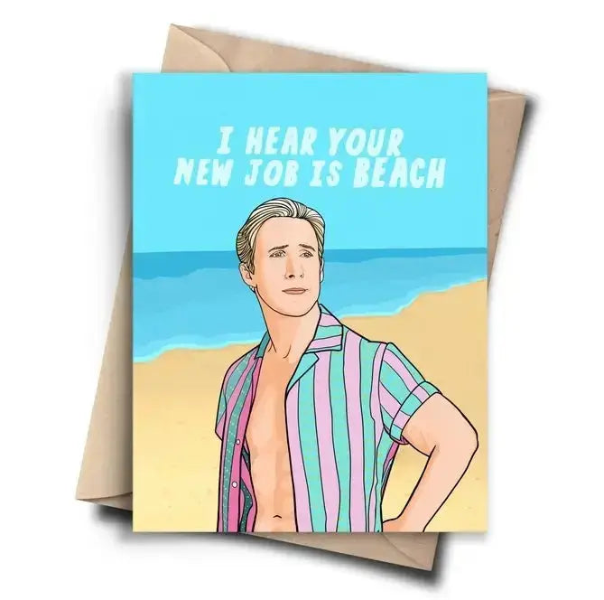 "New Job Is Beach" Funny Beach Retirement Card Pop Cult Paper Ziya Blue