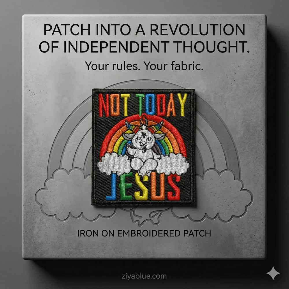 Not Today Jesus Rainbow Baphomet Iron-On Patch  Ziya Blue