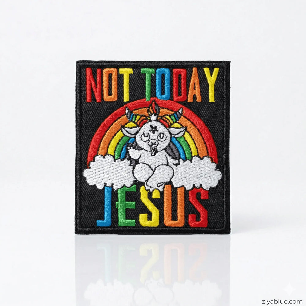 Not Today Jesus Rainbow Baphomet Iron-On Patch  Ziya Blue