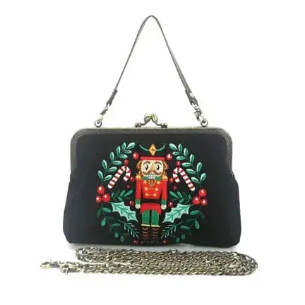Nutcracker Kiss Lock Bag – Festive Christmas Linen Purse Faire Ziya Blue