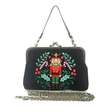 Nutcracker Kiss Lock Bag – Festive Christmas Linen Purse Faire Ziya Blue
