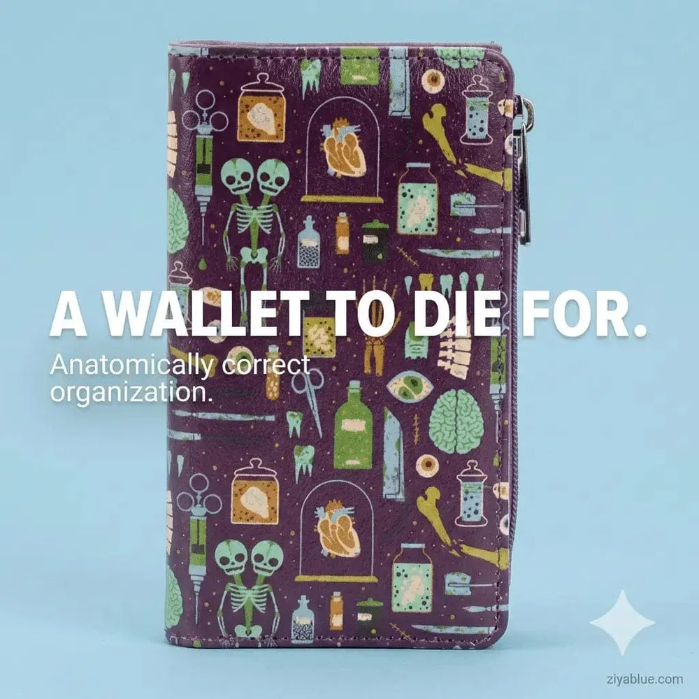 Oddities Wallet | Vintage Curiosities Print Vinyl Clutch COMECO INC Ziya Blue