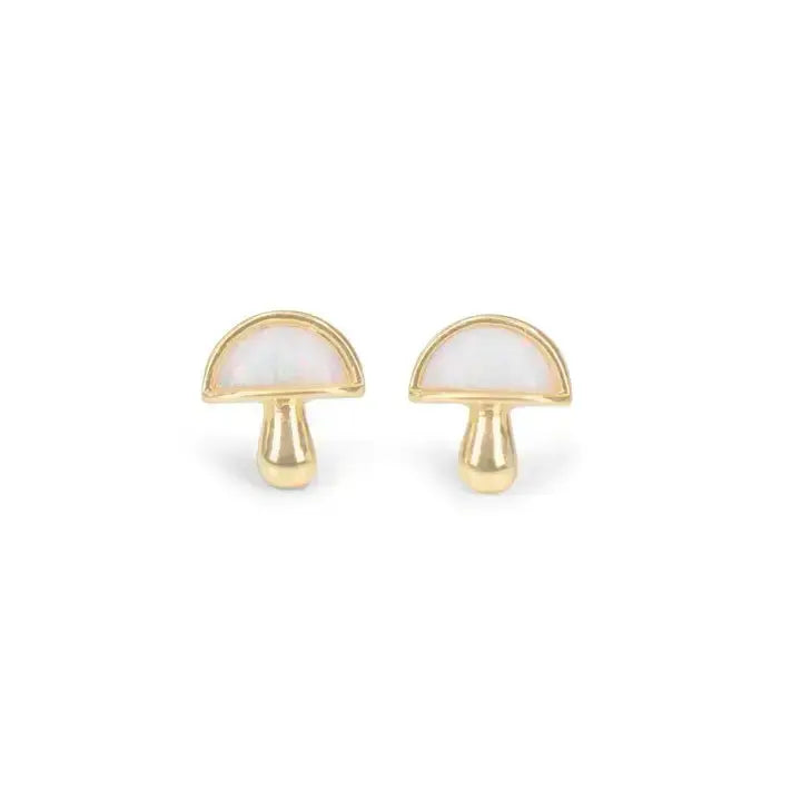 Opal Mushroom Stud Earrings: 12K Gold Plated Jewelry Wildflower Co. Ziya Blue