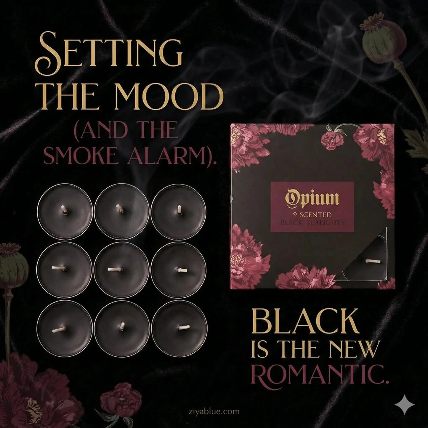 Opium Scented Black Tealights: Gothic Candles Something Different Ziya Blue