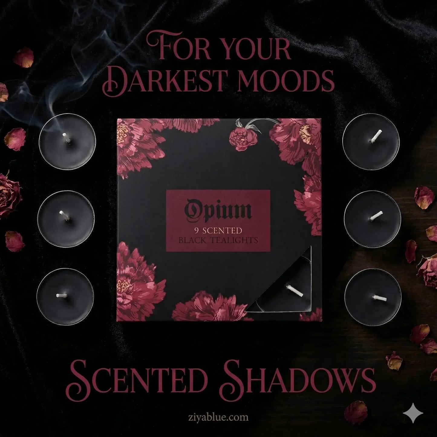 Opium Scented Black Tealights: Gothic Candles Something Different Ziya Blue