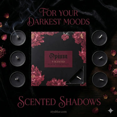 Opium Scented Black Tealights: Gothic Candles Something Different Ziya Blue