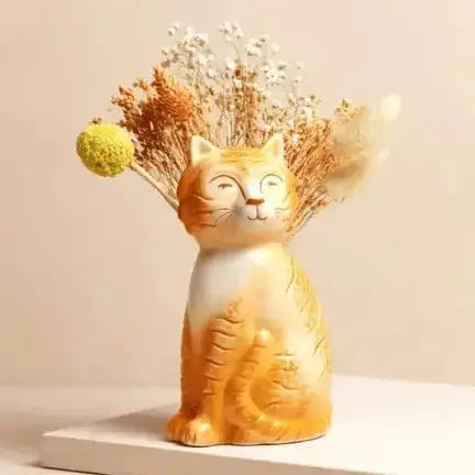 Orange Cat Ceramic Vase - 6" Tabby Animal Planter Lisa Angel Ziya Blue