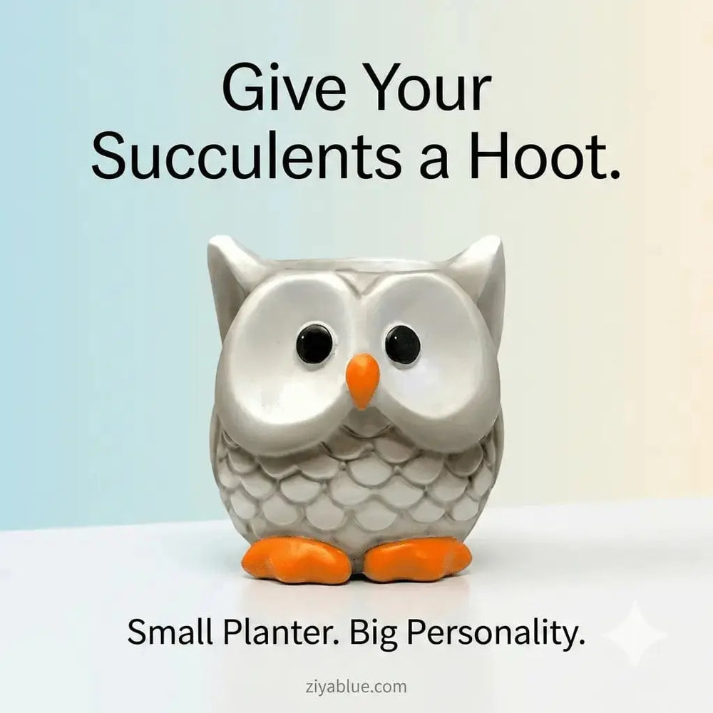 Owl Resin Planter - Hand-Painted 5" Decorative Pot Spoontiques Ziya Blue