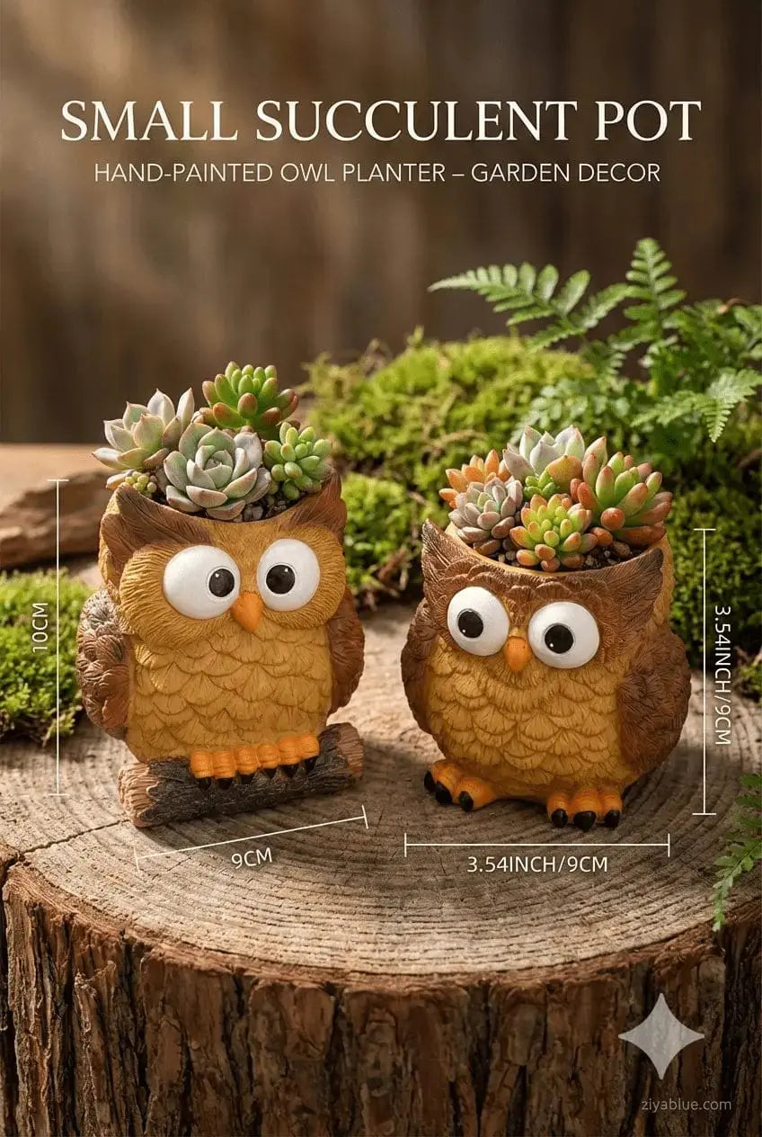 Owl Succulent Planter - "Hoot-iful" Resin Indoor Pot Ziya Blue Ziya Blue