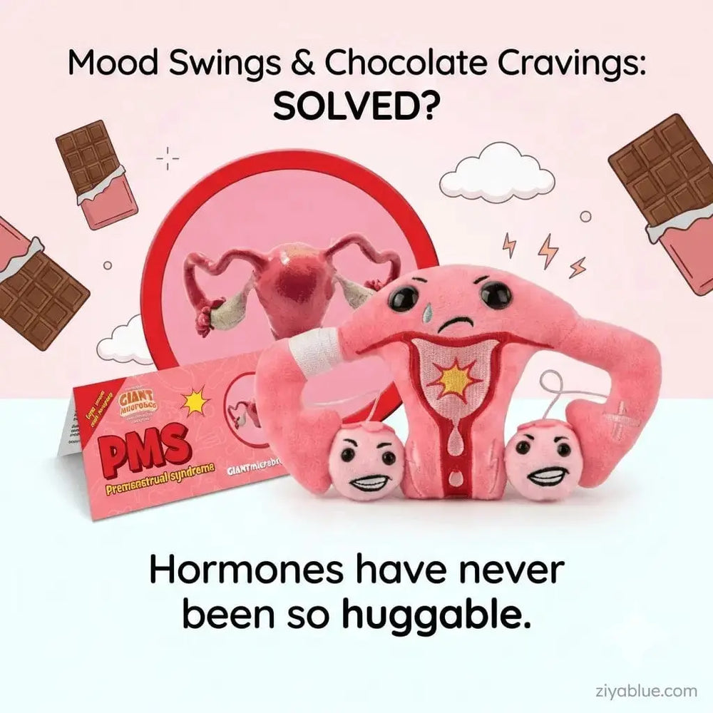 PMS Uterus Plush: Grumpy Menstrual Toy Giant Microbes Ziya Blue