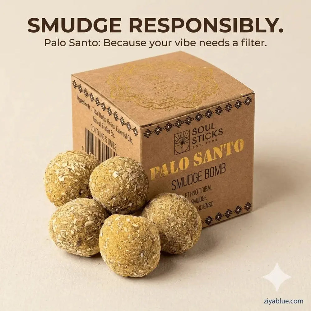 Palo Santo Smudge Bombs: 5-Pack Energy Cleanse Kit Designs by Deekay Inc. Ziya Blue