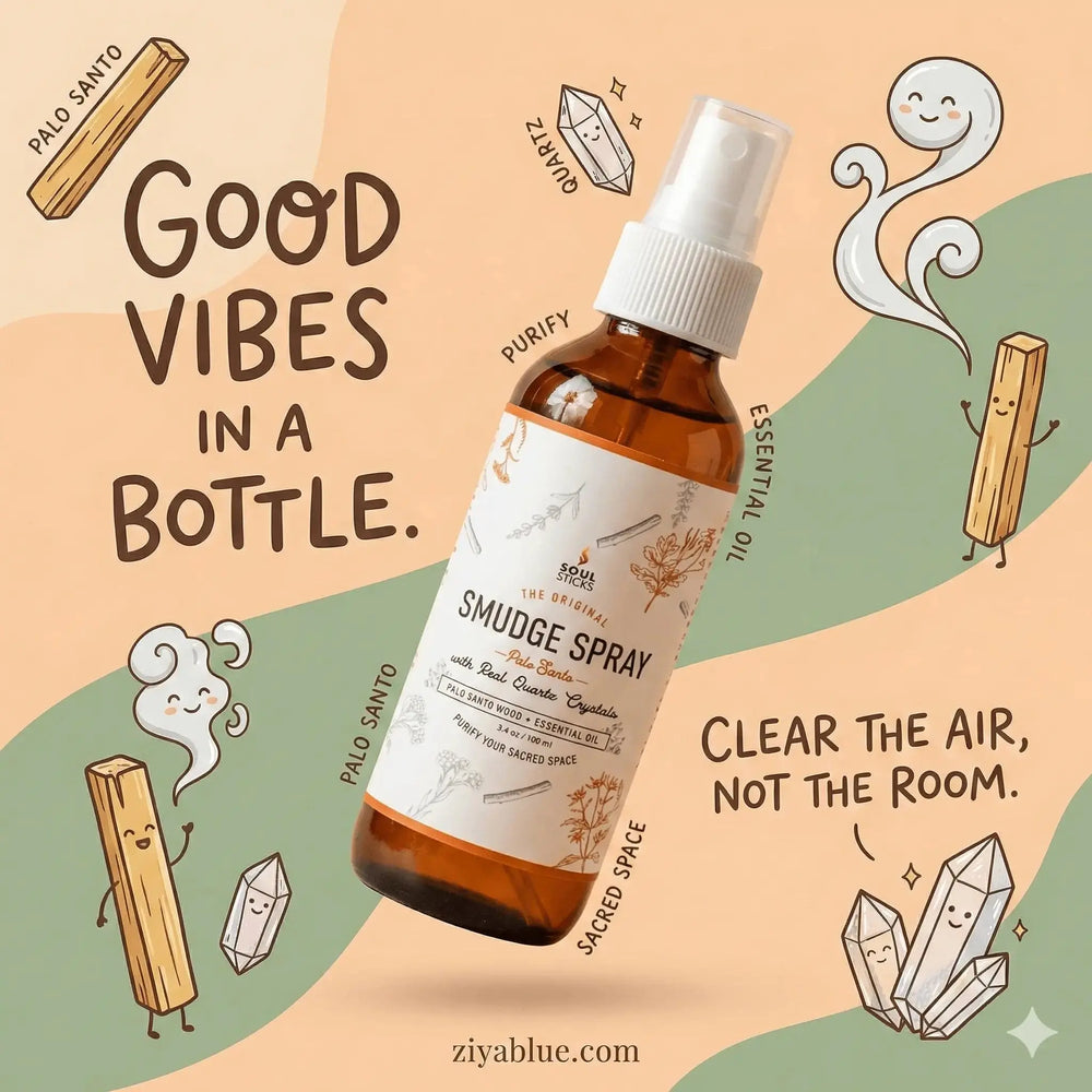 Palo Santo Smudge Spray: 3.5oz Crystal-Infused "Liquid Light" Designs by Deekay Inc. Ziya Blue