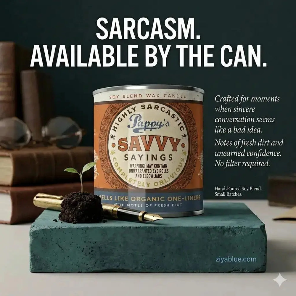 Pappy's Savvy Sayings Candle | Sarcastic Dad Gift scents of accompliments Ziya Blue