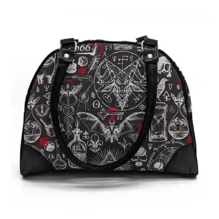 Paranormal Bowler Bag – Occult Faux Leather & Satin Purse Shady Front Ziya Blue