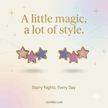 Pastel Star Stud Earrings: 12k Gold Stars Wildflower Co. Ziya Blue